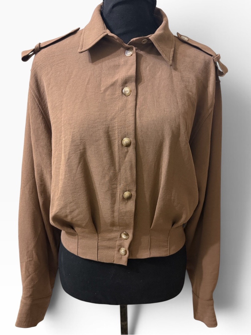 Zara Lightweight Cropped Taupe Button Down Shirt Jacket Top Size Medium